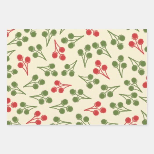 Retro Weihnachten Botanische Muster Geschenkpapier Set (Vorderseite 3)