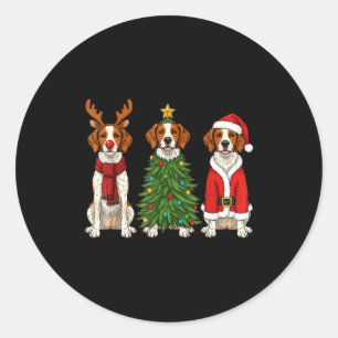 Retro-Weihnachten Brittany Spaniel Santa Rentier T Runder Aufkleber