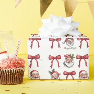 Retro-Weihnachten Coquette-Schleife Vintage-Santa- Geschenkpapier