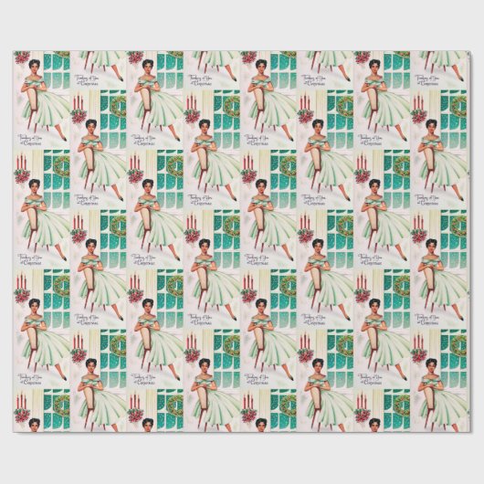 Retro Weihnachten Denken Sie an Ihre Dame Party wi Geschenkpapier (Flach)