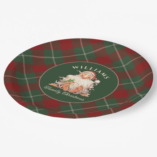 Retro Weihnachten der Familie mit Familienname Pappteller (Schrägansicht)