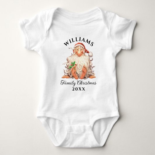 Retro Weihnachten der Familie mit Namen und Jahr Baby Strampler (Vorderseite)