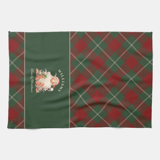 Retro Weihnachten der Familie mit Namen und Jahr Geschirrtuch (Horizontal)