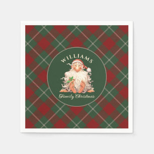 Retro Weihnachten der Familie mit Namen und Jahr Serviette