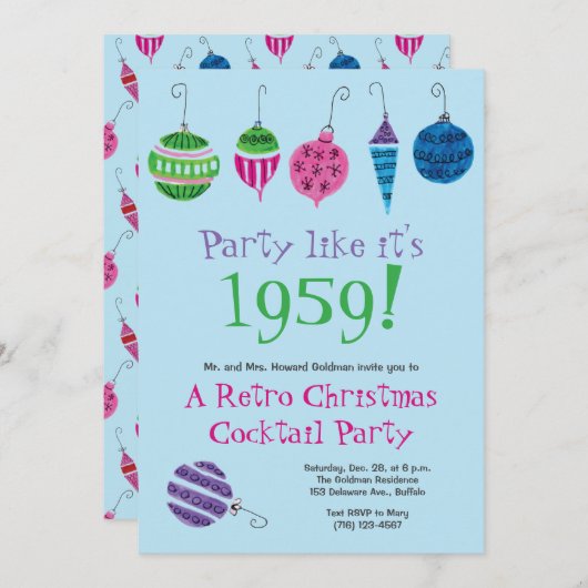 Retro Weihnachten Hand-Illustriert Cocktail Party Einladung (Vorne/Hinten)