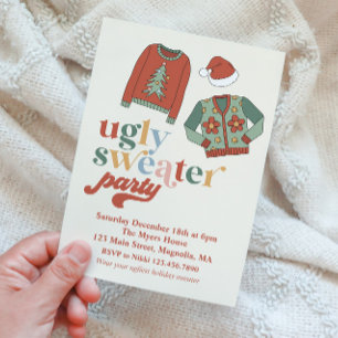 Retro-Weihnachten hässliche Pullover-Party-Einladu Einladung