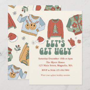 Retro-Weihnachten hässliche Pullover-Party-Einladu Einladung