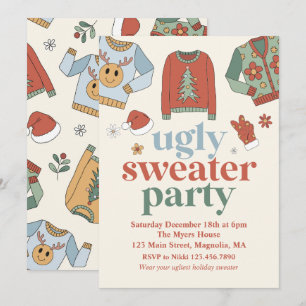 Retro-Weihnachten hässliche Sweatshirt-Party-Einla Einladung