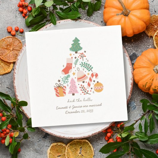 Retro Weihnachten Hochzeit Illustriert Deck the Ha Serviette