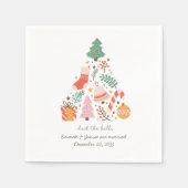 Retro Weihnachten Hochzeit Illustriert Deck the Ha Serviette (Vorderseite)