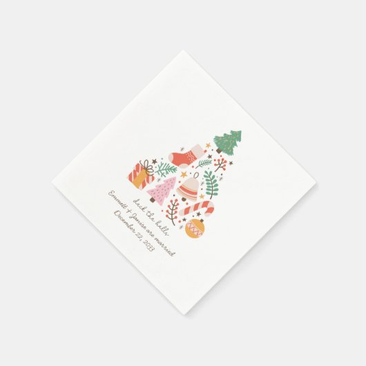 Retro Weihnachten Hochzeit Illustriert Deck the Ha Serviette (Ecke)