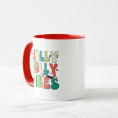 Retro Weihnachten "Holly Jolly Vibes" Zitat-Kaffee Tasse (Vorderseite Links)