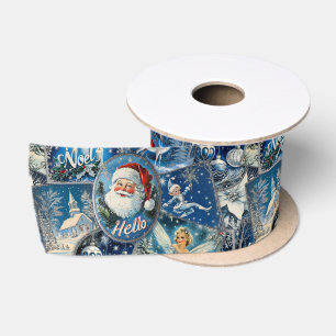 Retro-Weihnachten im Vintage-Stil: Blaue Collage Satinband