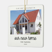 Retro Weihnachten in unserem neuen Zuhause-Foto Keramikornament (Links)