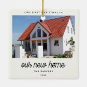 Retro Weihnachten in unserem neuen Zuhause-Foto Keramikornament (Rückseite)