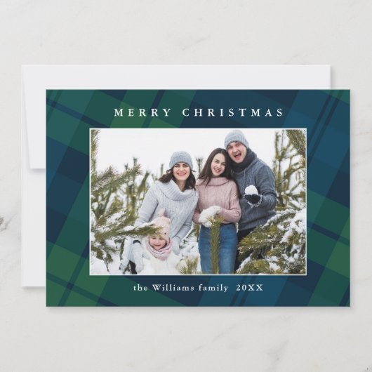 Retro Weihnachten Kariert 2 Foto Gruß (Vorderseite)