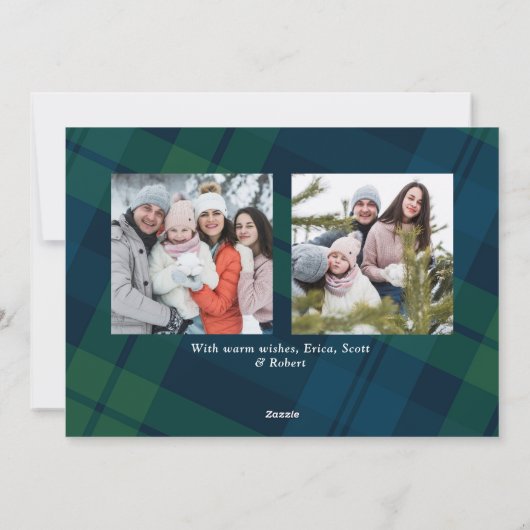 Retro Weihnachten Kariert 3 Foto Gruß (Rückseite)