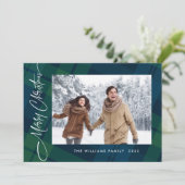 Retro Weihnachten Kariert 3 Foto Gruß (Stehend Vorderseite)