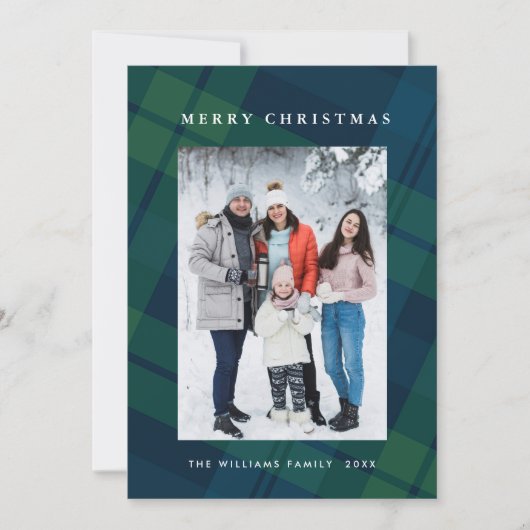 Retro Weihnachten Kariert 5 Foto Gruß (Vorderseite)