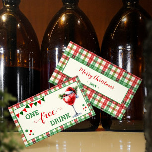 Retro-Weihnachten-Karo-Getränkefrei-Party-Ticket Rabattkarte