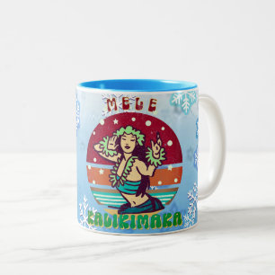 Retro Weihnachten, Mele Kalikimaka Hula Dancer Zweifarbige Tasse