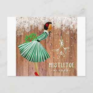 Retro-Weihnachten-Mistel-Küsse-Feiertags-Postkarte Feiertagspostkarte