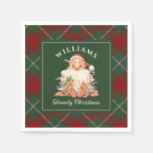 Retro Weihnachten mit Familienname Serviette (Vorderseite)