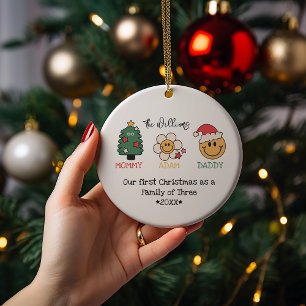 Retro Weihnachten Niedliches Personalisiertes Foto Keramik Ornament