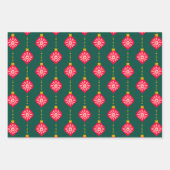Retro Weihnachten Ornamente Rosa und Grün Geschenkpapier Set (Vorderseite 2)