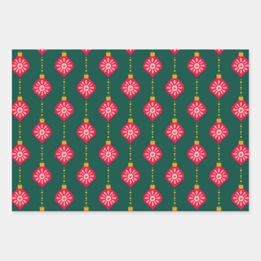Retro Weihnachten Ornamente Rosa und Grün Geschenkpapier Set (Vorderseite 2)