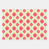 Retro Weihnachten Ornamente Rosa und Grün Geschenkpapier Set (Vorderseite)