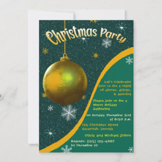 Retro Weihnachten Party Einladung Grün und Gold