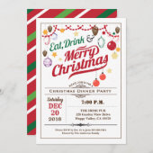 Retro Weihnachten Party essen trinken und fröhlich Einladung (Vorne/Hinten)