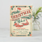 Retro Weihnachten Party Vintag Rustikale Einladung (Stehend Vorderseite)