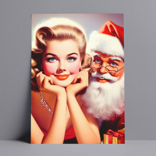 Retro-Weihnachten Pin-up und Weihnachtsmann Postkarte