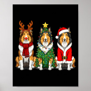 Retro-Weihnachten Rauher Collie Santa-Rentier-Hund Poster
