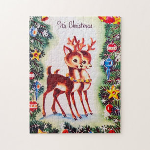 Retro-Weihnachten Rentier-Feiertag Puzzle