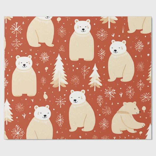 "Retro Weihnachten rot-weiße Bären und Baum Geschenkpapier (Flach)