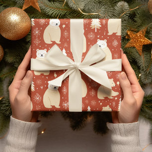 "Retro Weihnachten rot-weiße Bären und Baum Geschenkpapier