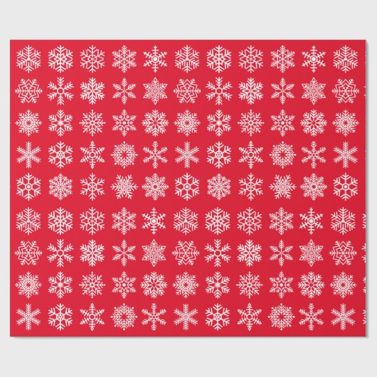 Retro Weihnachten Rote und weiße Schneeflocken Vin Geschenkpapier (Flach)