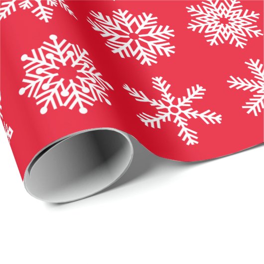 Retro Weihnachten Rote und weiße Schneeflocken Vin Geschenkpapier (Rolleneckpunkt)