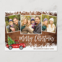 Retro-Weihnachten Rotes Lastwagen 3 FOTO Grußkarte