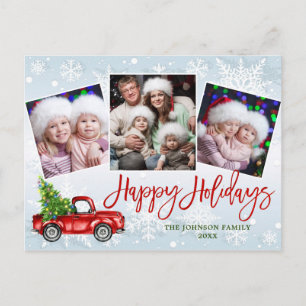 Retro-Weihnachten Rotes Lastwagen FOTO Gruß Urlaub Postkarte