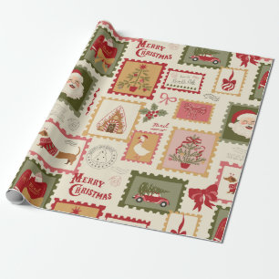 Retro-Weihnachten-Santa-Collage-Urlaub Geschenkpapier