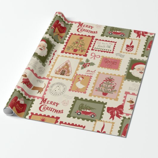 Retro-Weihnachten-Santa-Collage-Urlaub Geschenkpapier (Ungerollt)