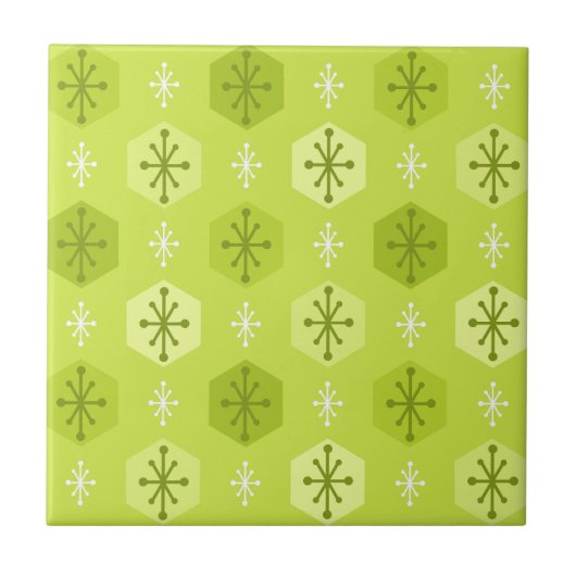 Retro-Weihnachten-Schneeflocken Chartreuse Fliese (Vorderseite)