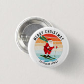 Retro Weihnachten Sonnenuntergang Skifahren Santa Button (Vorne & Hinten)