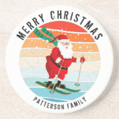 Retro Weihnachten Sonnenuntergang Skifahren Santa  Getränkeuntersetzer (Vorne)