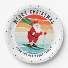 Retro Weihnachten Sonnenuntergang Skifahren Santa 