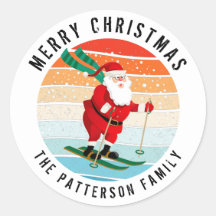 Retro Weihnachten Sonnenuntergang Skifahren Santa 